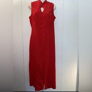 Vintage NWOT Kathie Lee Collection Red maxi dress. Zippered back. Front slit.